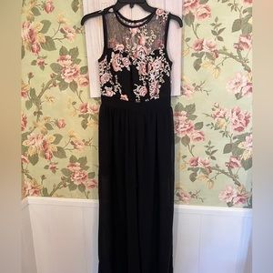 Black & floral sheer romper/maxi